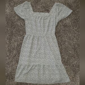 Monteau White and Blue Midi Sundress with Flutter Cap Sleeves